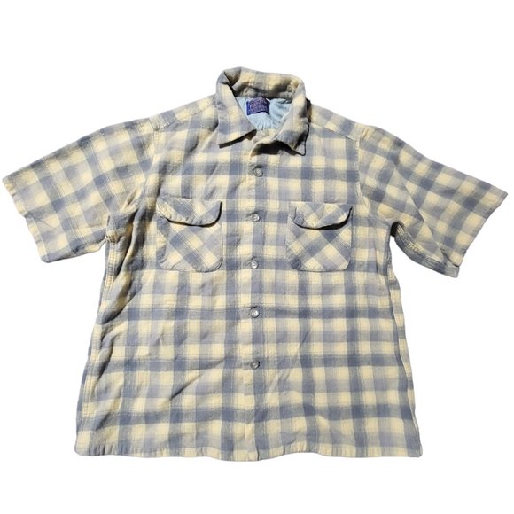 Vintage Men's Pendleton Plaid Button Down Short Sleeves Shirt with Front Pocket - Picture 1 of 9